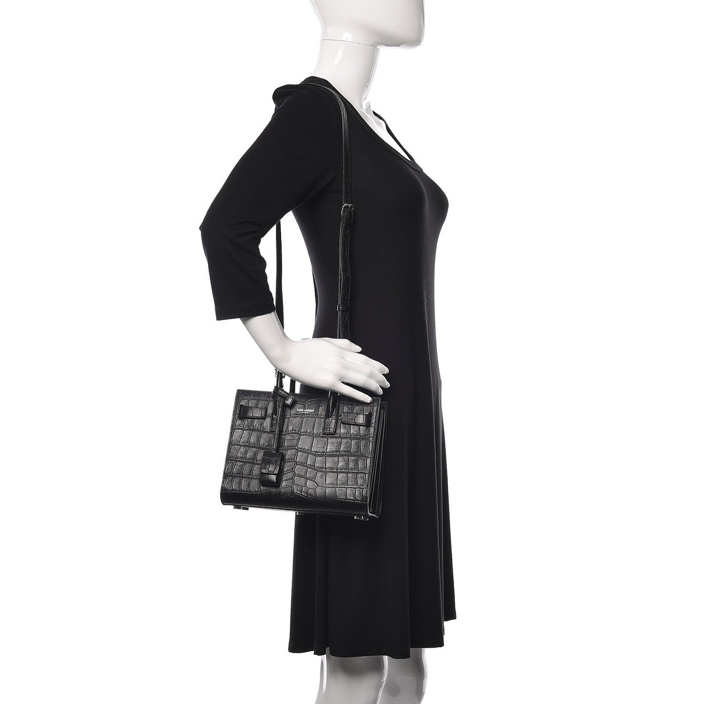 Calfskin Crocodile Embossed Nano Sac De Jour Black