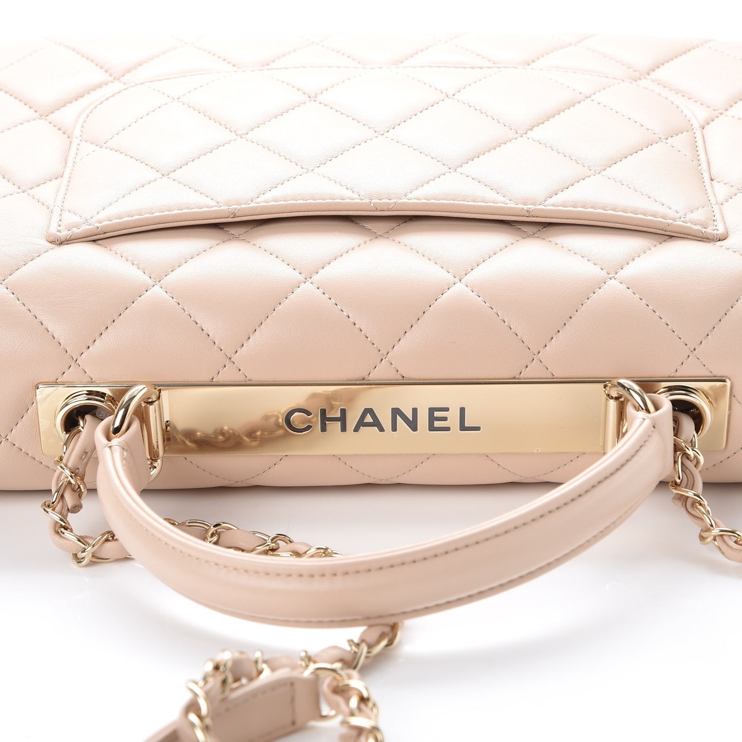 Lambskin Quilted Medium Trendy CC Flap Dual Handle Bag Beige