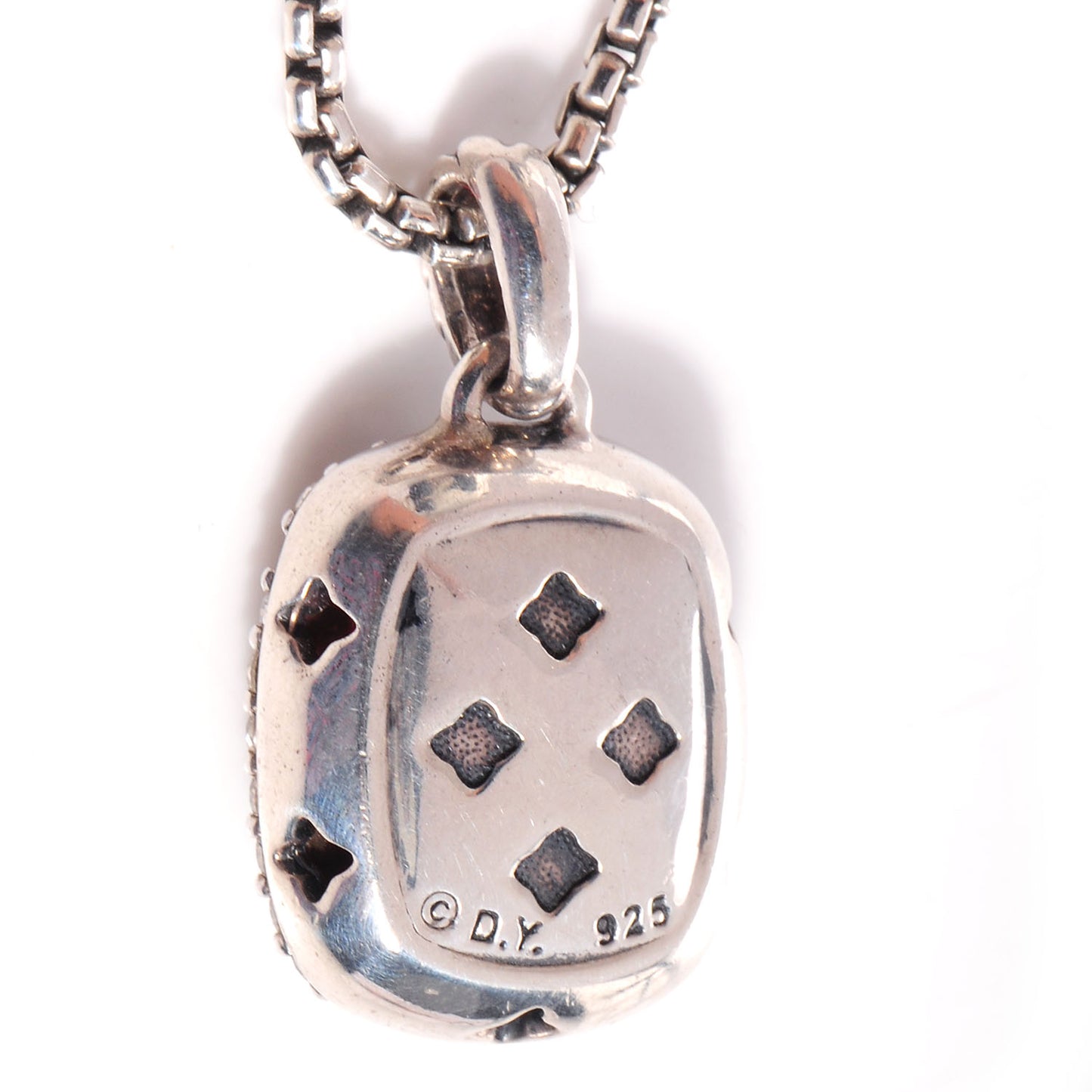 Sterling Silver Diamond Noblesse Pendant Garnet Box Chain Necklace