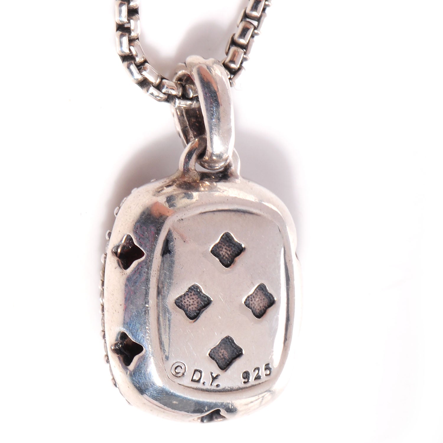 David Yurman Sterling Silver Diamond Noblesse Pendant Garnet Box Chain Necklace 5 of 5