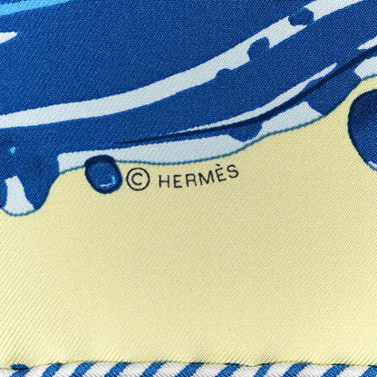 Hermes Silk Peinture Fraiche Scarf 45 Jaune Soufre Bleu 4 of 5