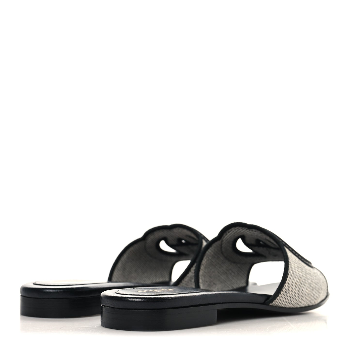 Canvas Rice Cosmos Softy Calfskin Interlocking G Cut Out Slide Sandals 37.5 Black Natural