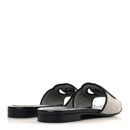 Gucci Canvas Rice Cosmos Softy Calfskin Interlocking G Cut Out Slide Sandals 37.5 Black Natural 5 of 9