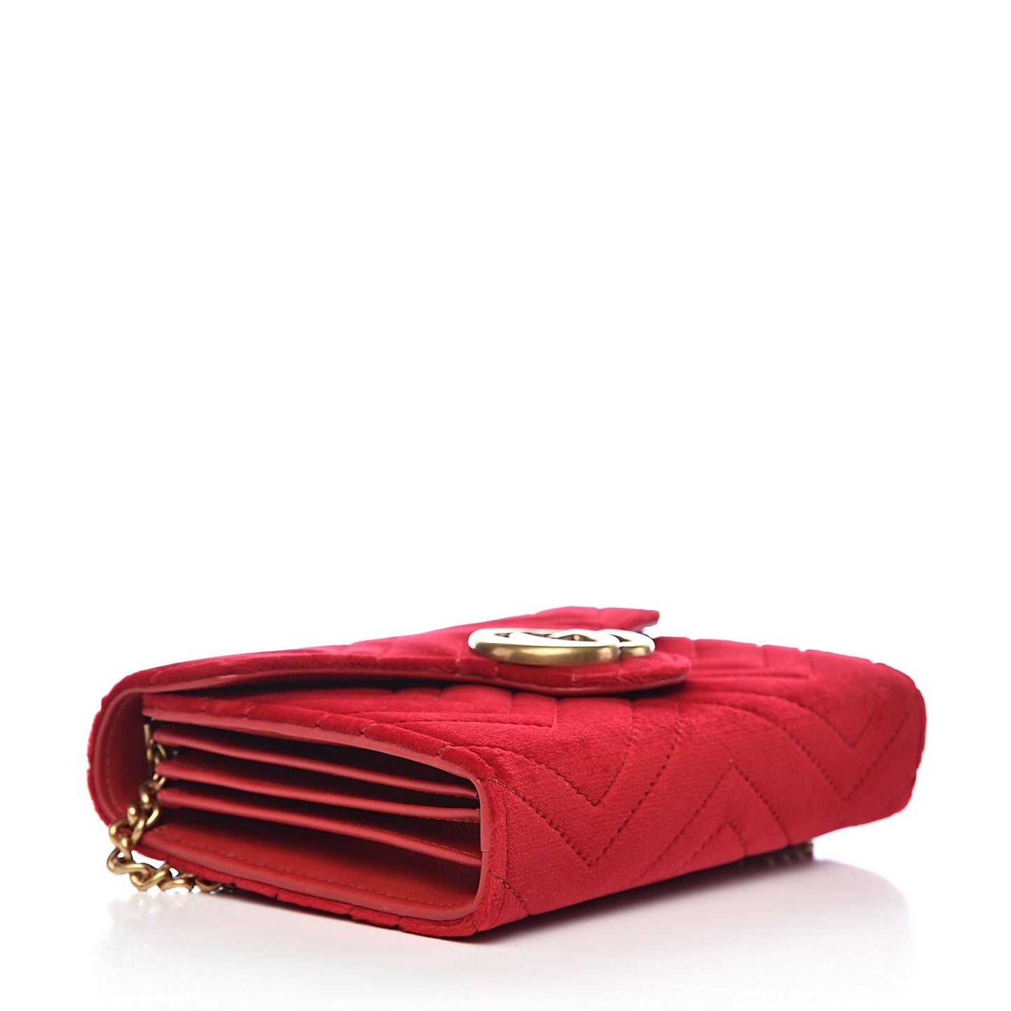 Velvet Matelasse GG Marmont Chain Wallet Hibiscus Red