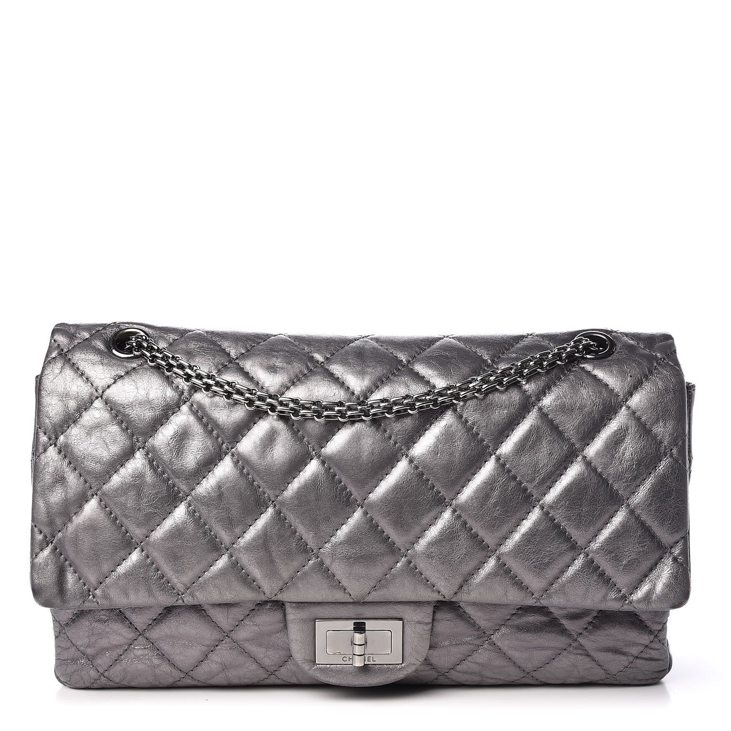 Metallic Aged Calfskin Quilted 2.55 Reissue 227 Flap Dark Silver