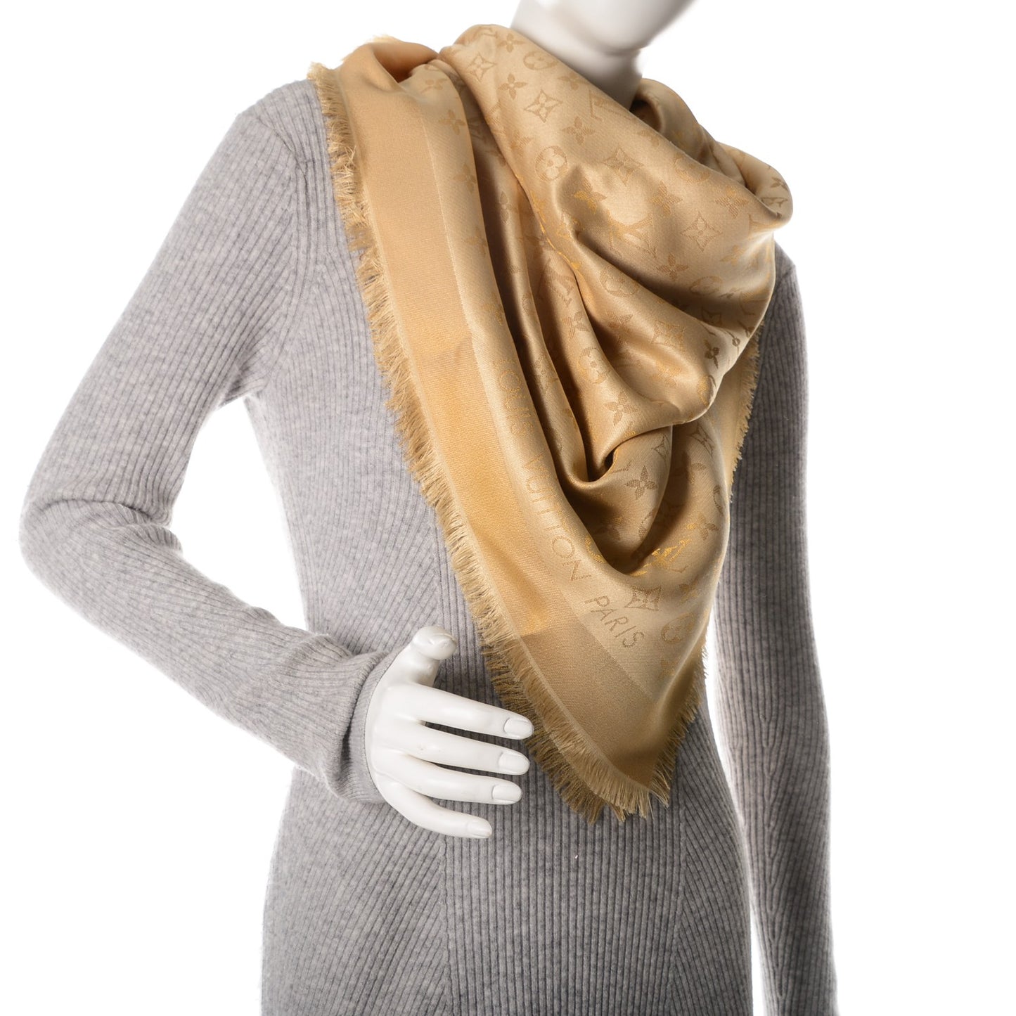 Silk Lurex Wool Monogram Shine Shawl Gold