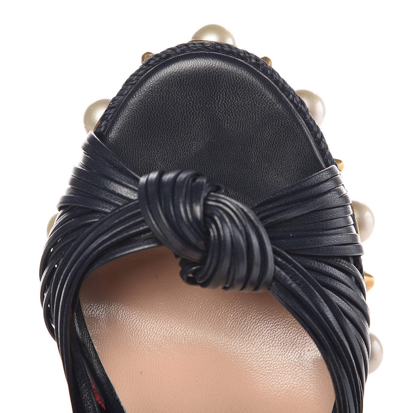 Raffia Calfskin Pearl Embellished Barbette Espadrille Platform Wedge Sandals 36.5 Midnight Blue Red