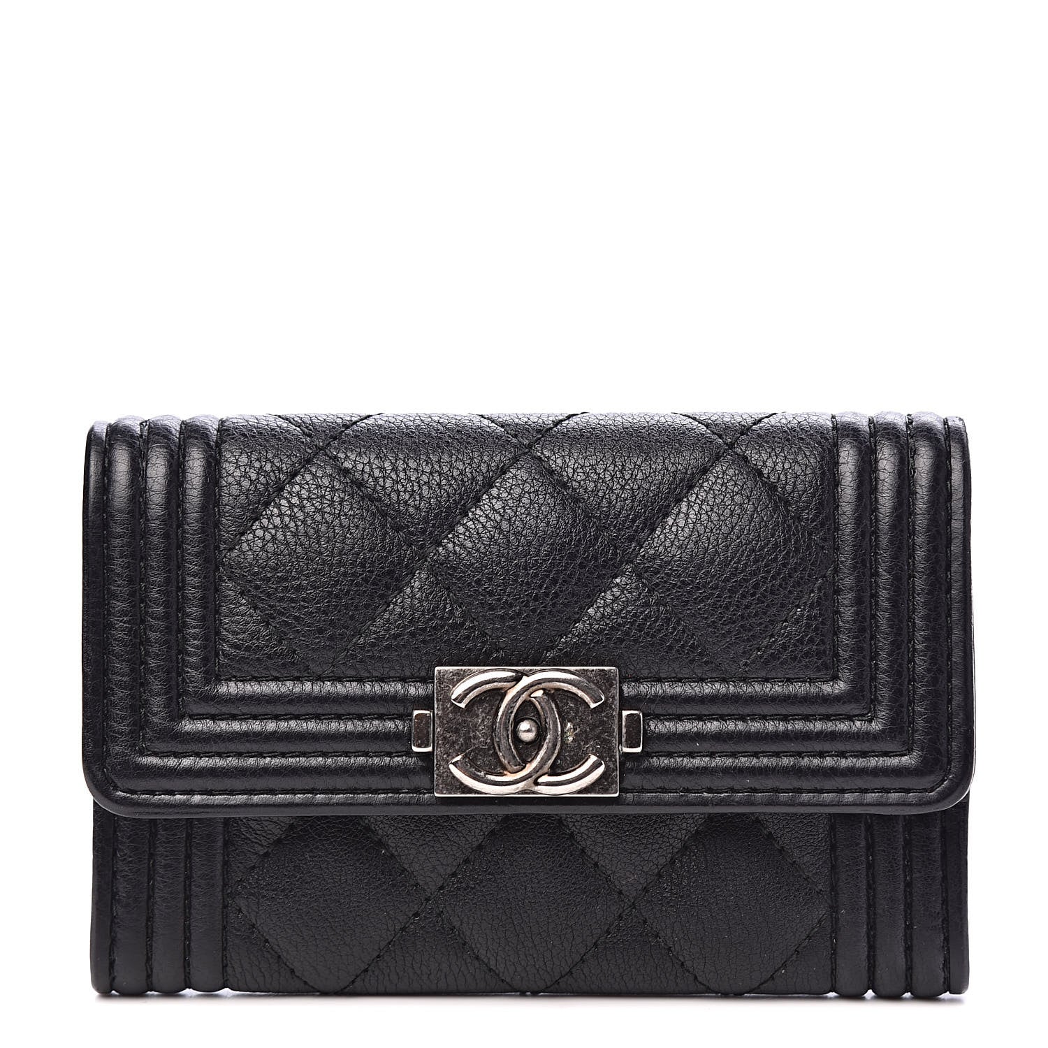 Chanel Calfskin Quilted Boy Flap Card Holder Black 1 of 8