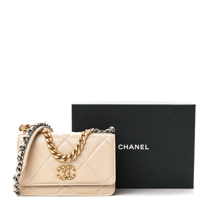 Chanel Lambskin Quilted Chanel 19 Wallet On Chain WOC Beige 12 of 12
