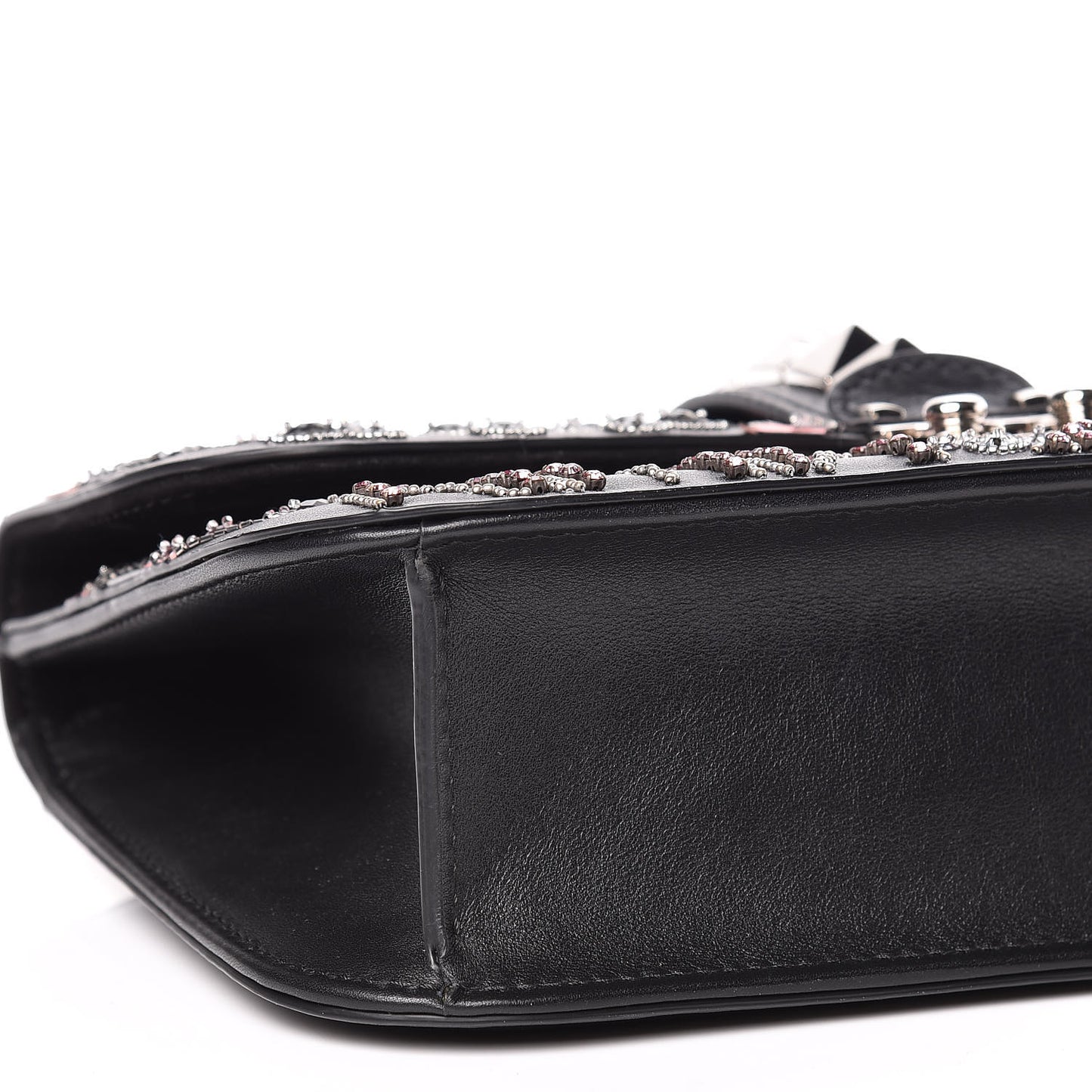 Vitello Crystal Loveblade Embellished Medium Glam Lock Rockstud Flap Black