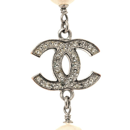 Chanel Crystal Pearl CC Long Necklace Silver 5 of 6