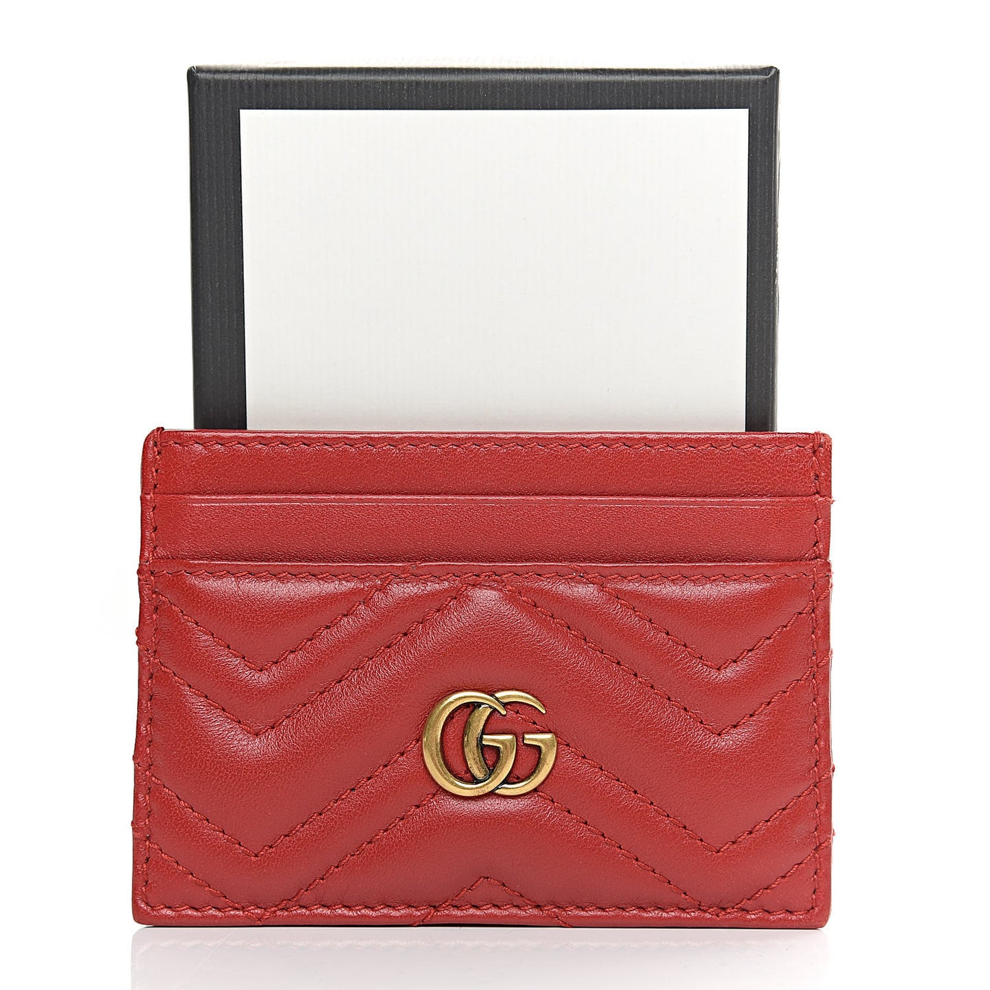 Calfskin Matelasse GG Marmont Card Holder Hibiscus Red