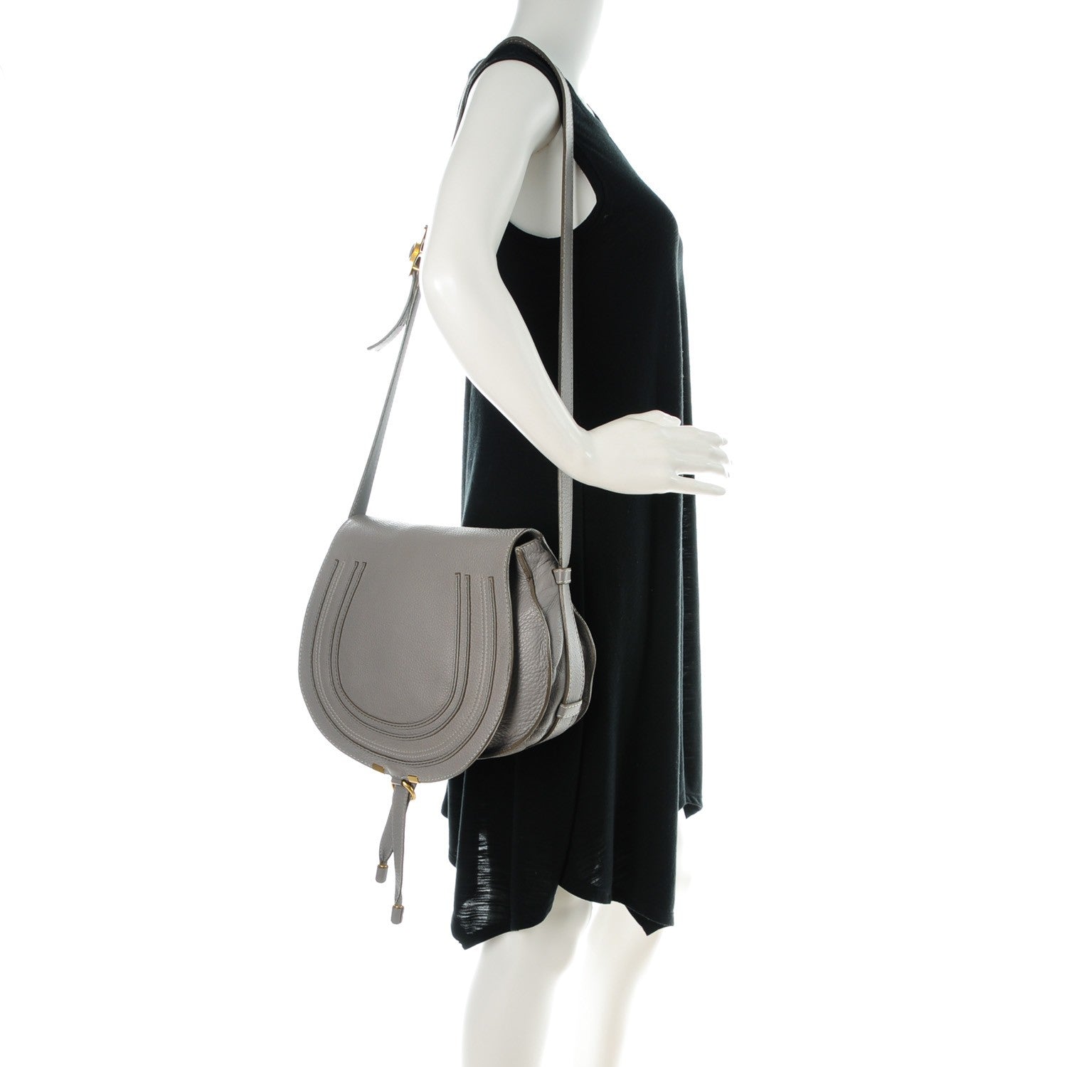 Chloe Calfskin Medium Marcie Round Crossbody Bag Cashmere Grey 2 of 12