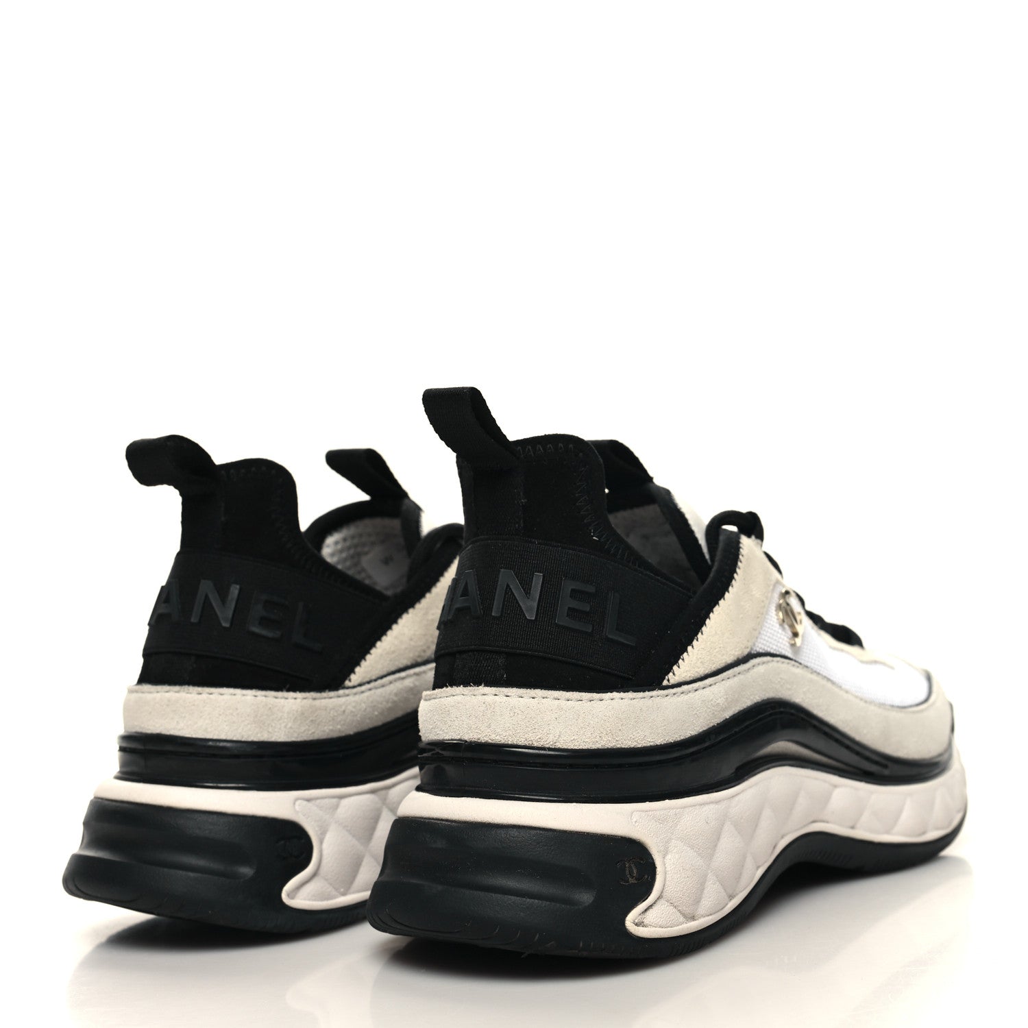 Chanel Velvet Calfskin Mixed Fibers CC Sneakers 37.5 Ivory Black 4 of 8