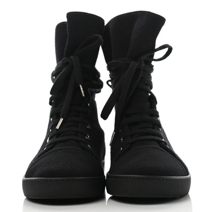 Chanel Jersey Lace Up High Top Sneakers 38.5 Black 2 of 9