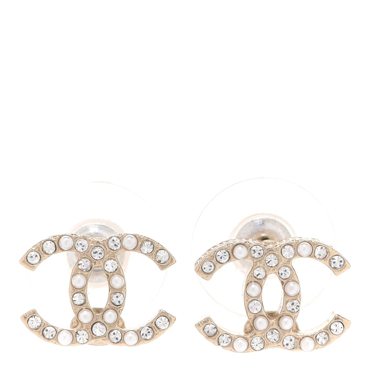 Pearl Crystal CC Earrings Light Gold