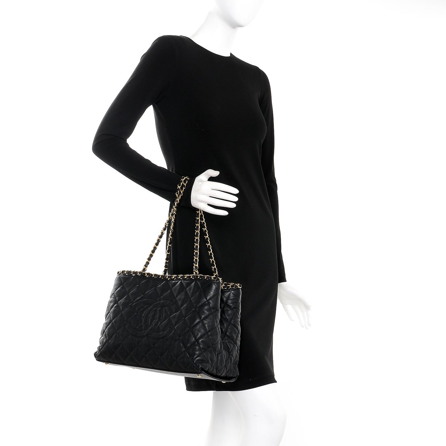 Calfskin Quilted Small Chain Me Tote Black