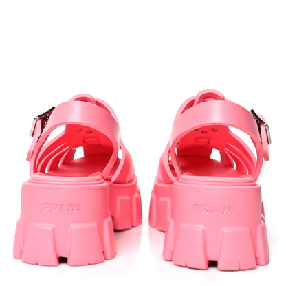 Prada Foam Rubber Metal Triangle Logo Monolith 55mm Cage Sandals 39 Begonia 5 of 8