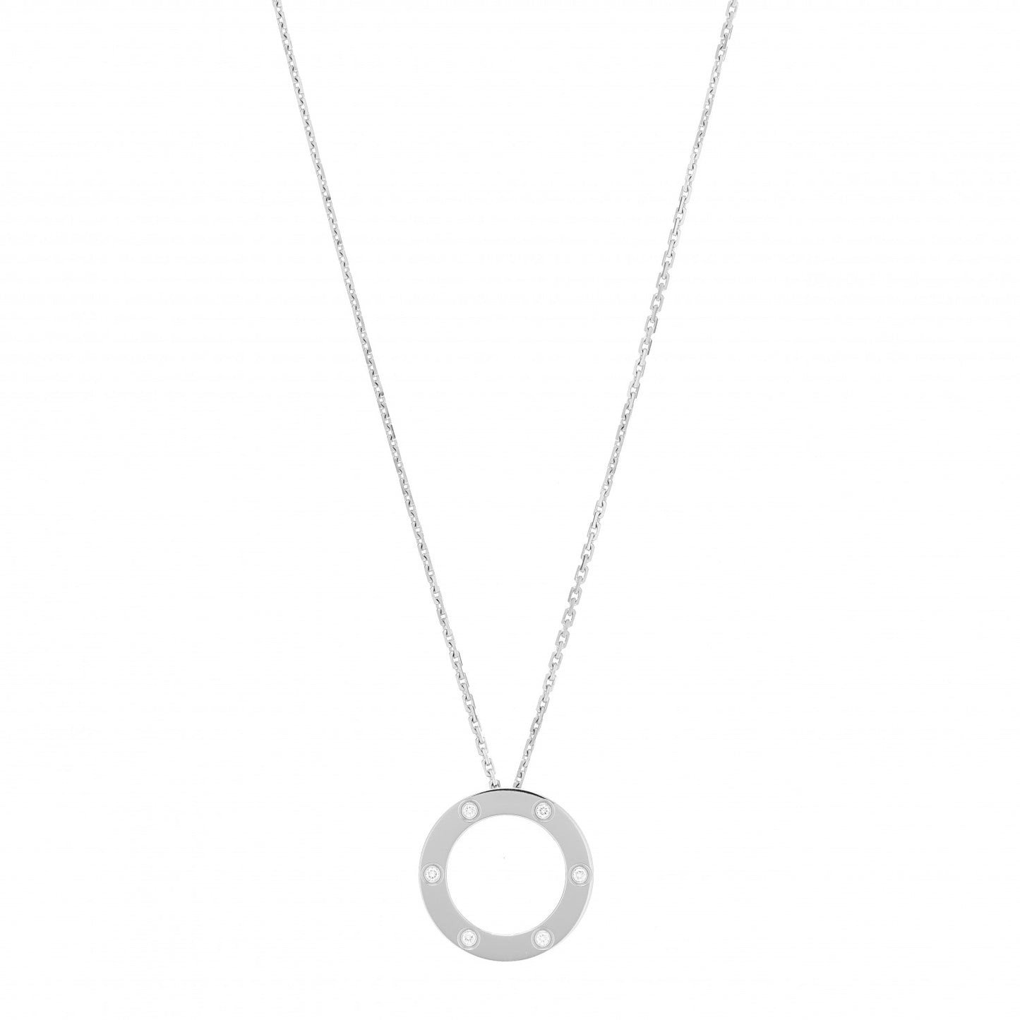 18K White Gold 6 Diamonds LOVE Pendant Necklace