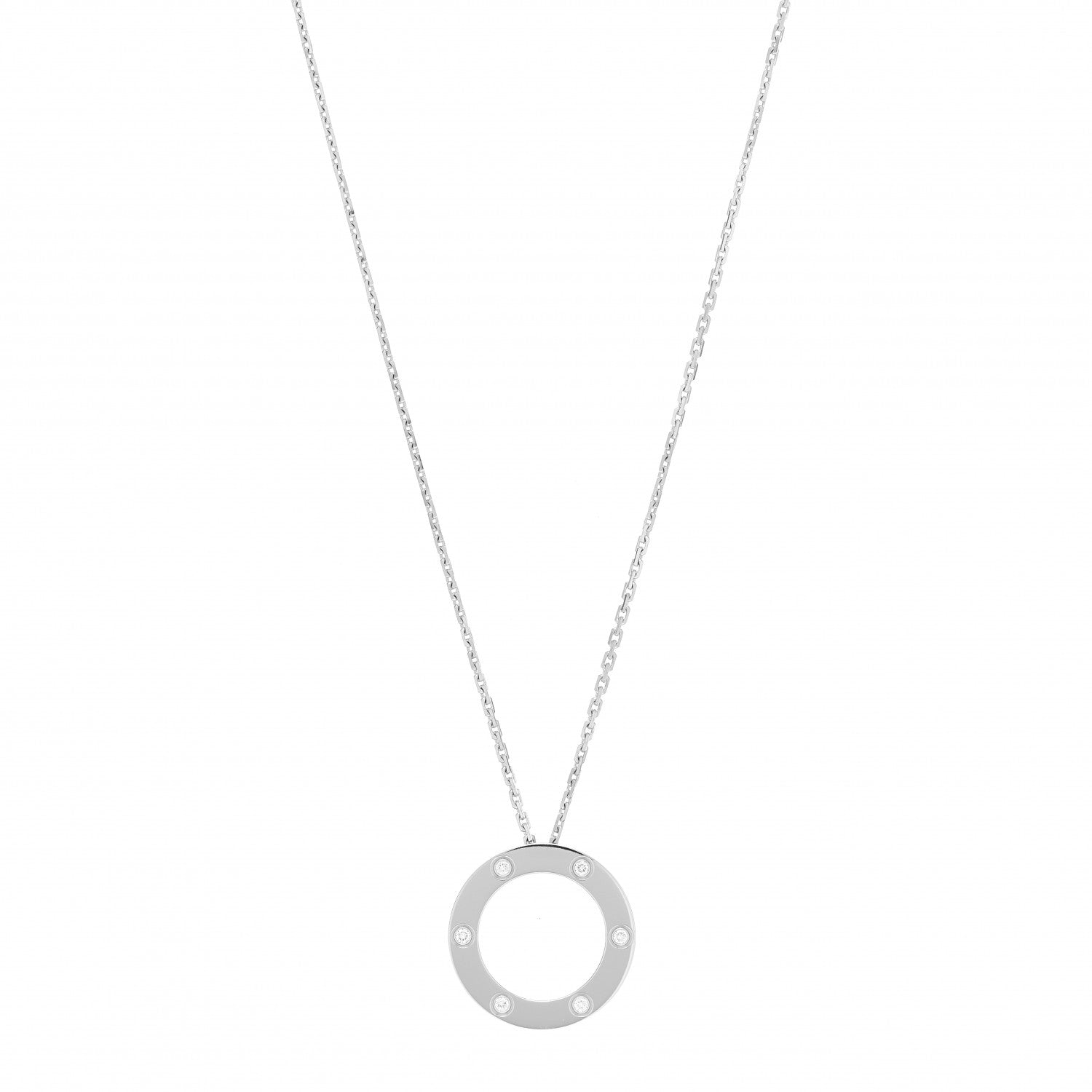 Cartier 18K White Gold 6 Diamonds LOVE Pendant Necklace 1 of 5