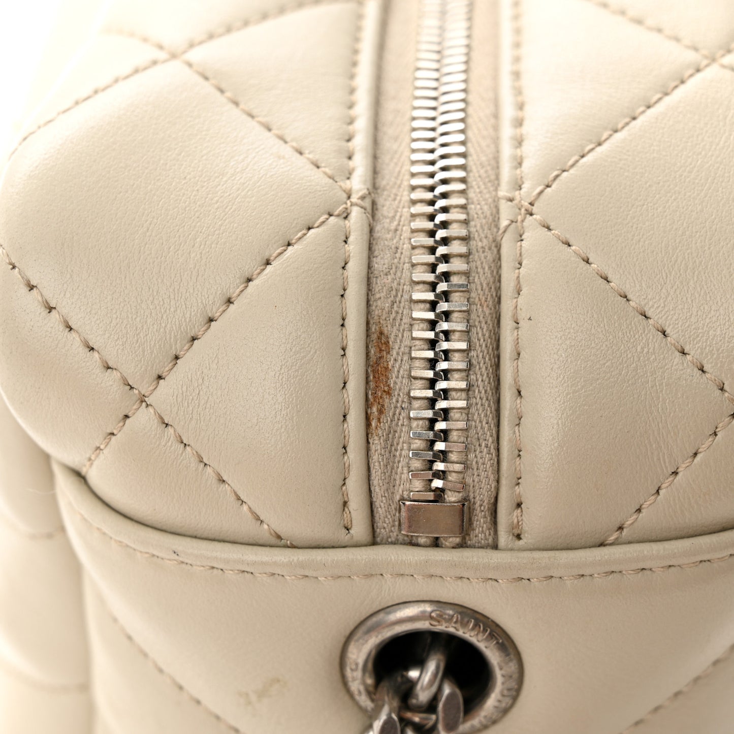 SAINT LAURENT Calfskin Y Quilted Monogram Small Loulou Bowling Bag Ivory