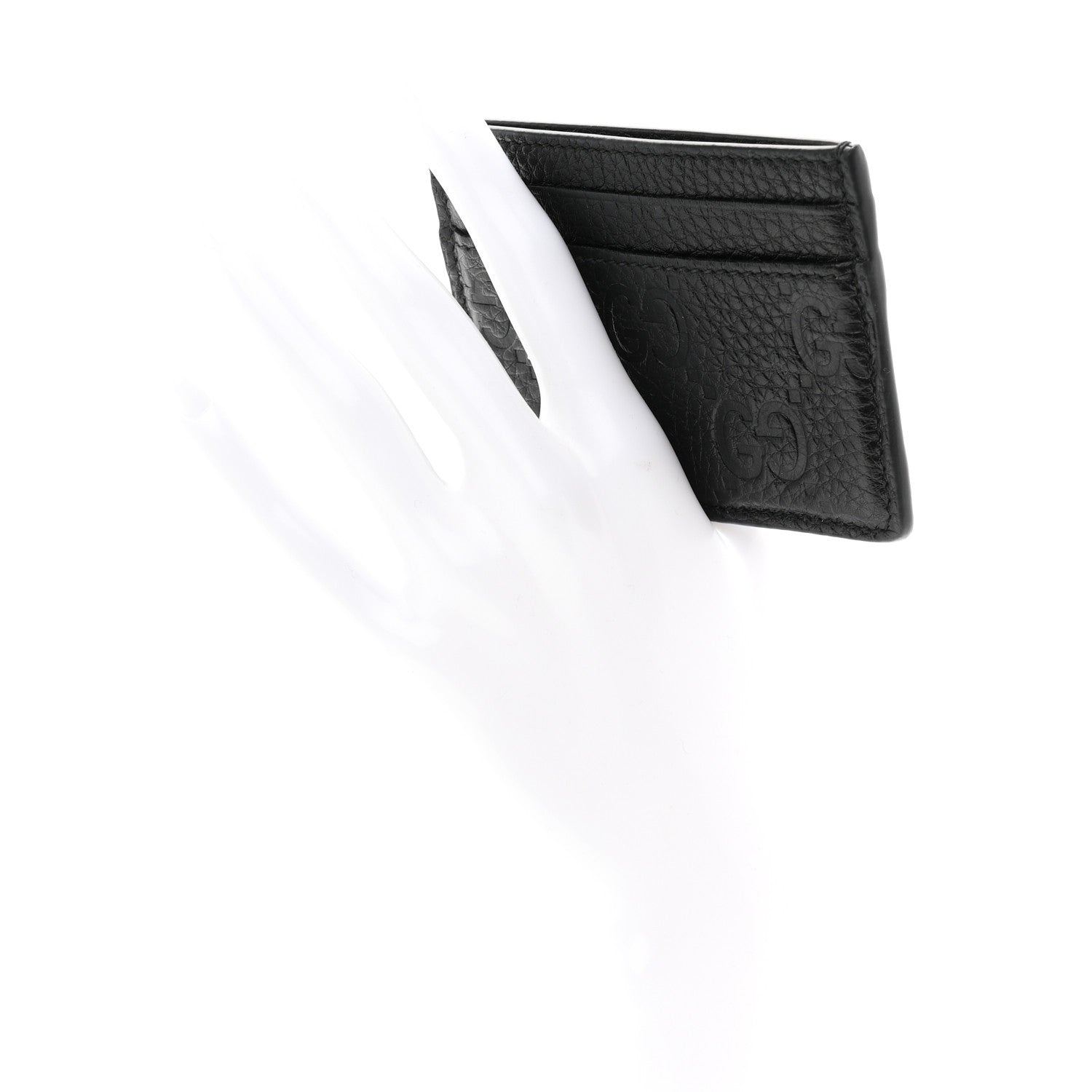 Gucci GG Grainy Calfskin Emblem Card Case Black 2 of 7