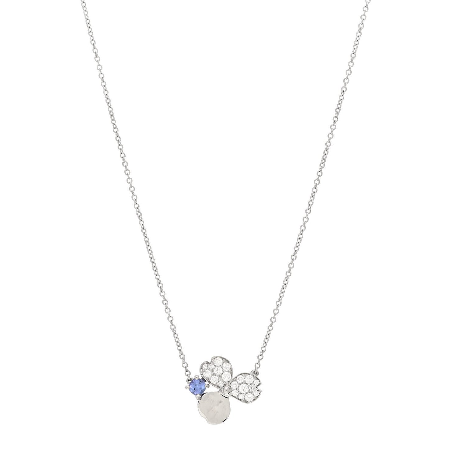 Platinum Diamond Tanzanite Paper Flowers Pendant Necklace