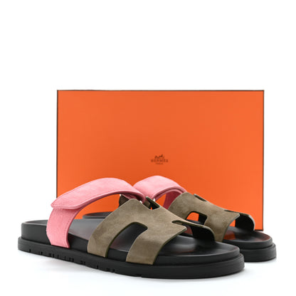 Hermes Suede Goatskin Womens Chypre Sandals 40 Toundra Rose Du Desert 9 of 9