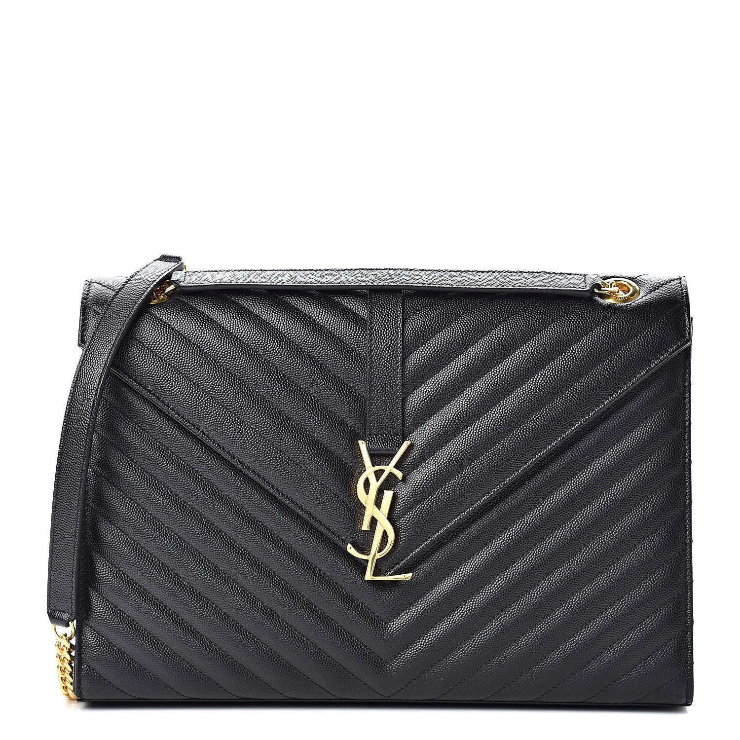 Saint Laurent Grain De Poudre Matelasse Chevron Large Monogram Satchel Black 1 of 11