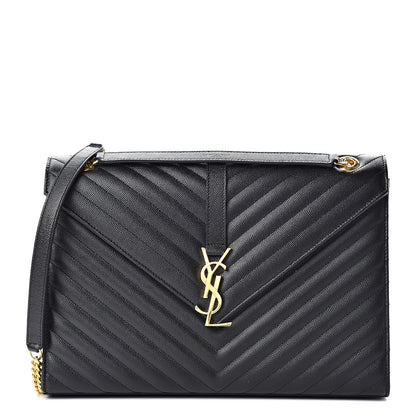 Saint Laurent Grain De Poudre Matelasse Chevron Large Monogram Satchel Black 1 of 11