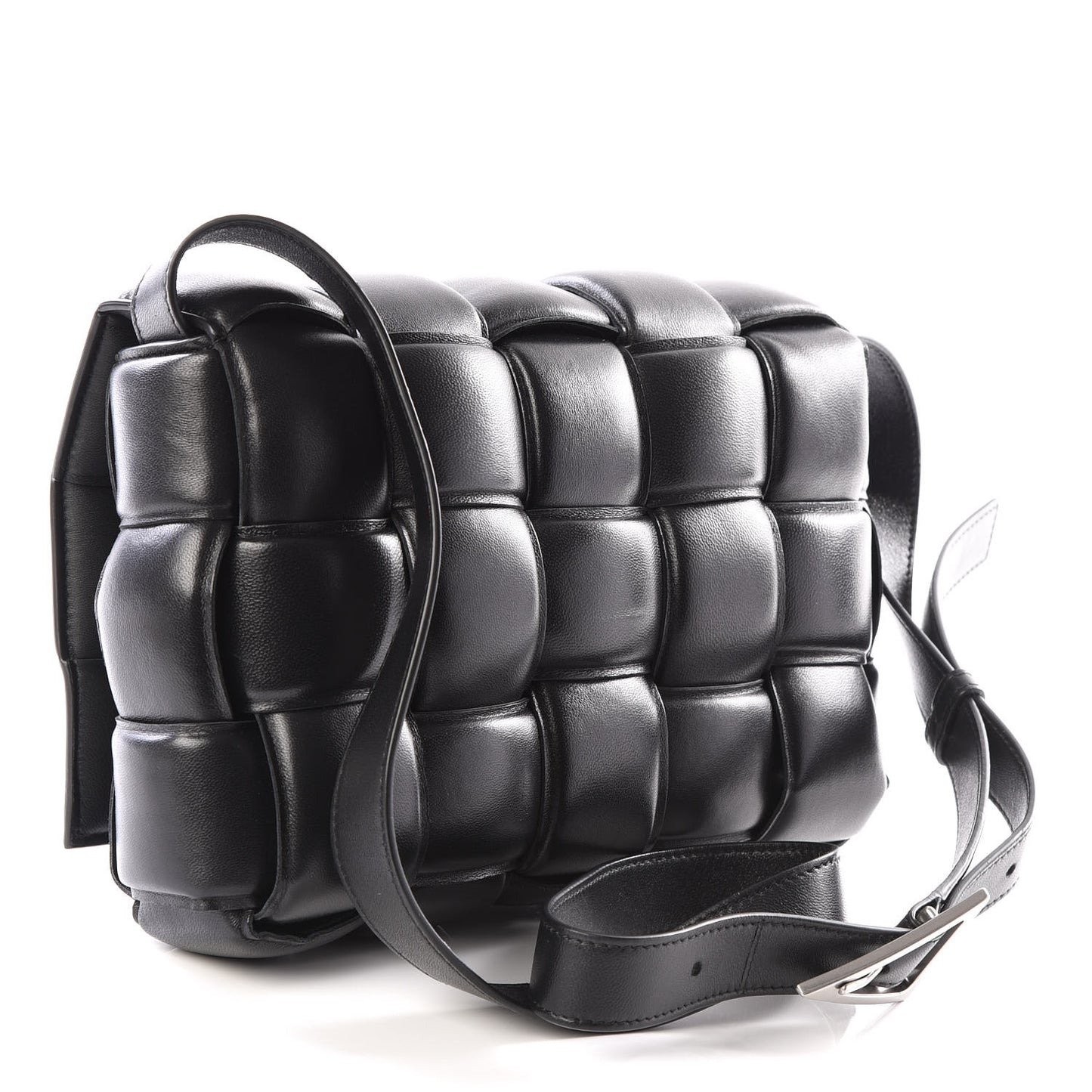 Paper Calfskin Maxi Intreccio Padded Cassette Crossbody Bag Black