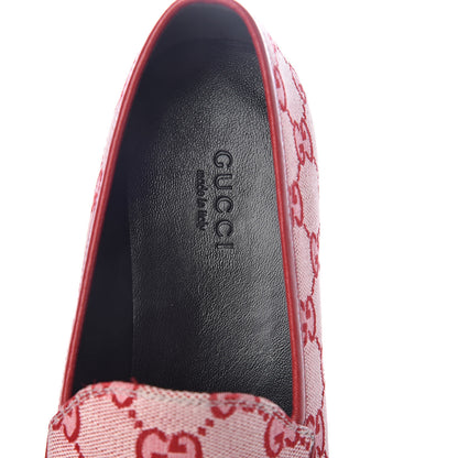Gucci Canvas GG Monogram Horsebit Womens Jordaan Loafers 37.5 Gardenia Hibiscus Red 5 of 7
