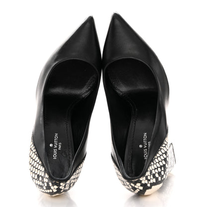 Louis Vuitton Calfskin Snakeskin Embossed Matchmake Pumps 35 Black White 2 of 12