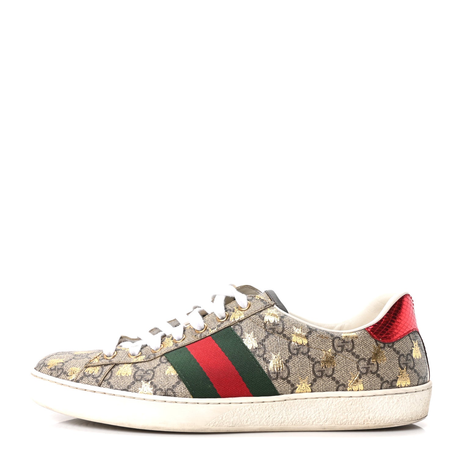 Gucci GG Supreme Monogram Bees Ayers Web Mens Ace Sneakers 9.5 Beige Oro Green Red 1 of 9