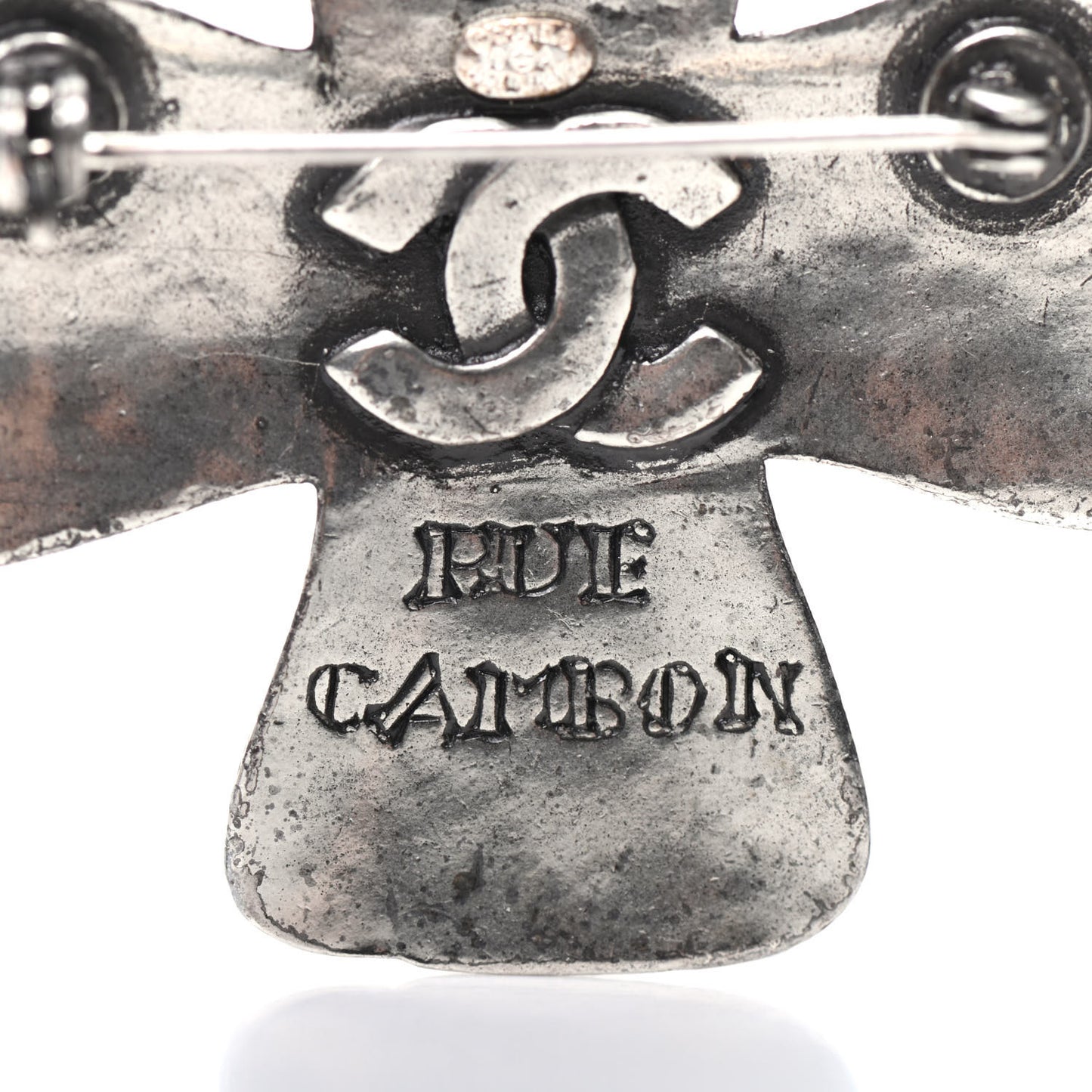 Ruthenium Gripoix Poured Glass Cross Brooch