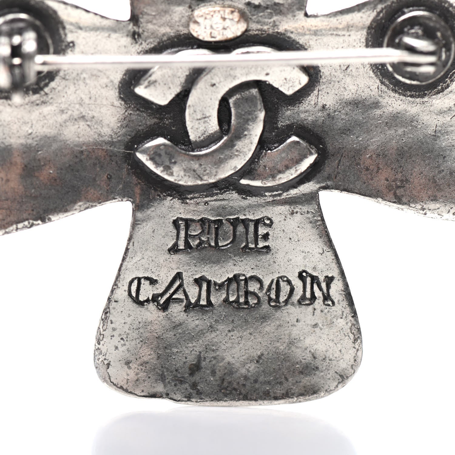 Chanel Ruthenium Gripoix Poured Glass Cross Brooch 5 of 5