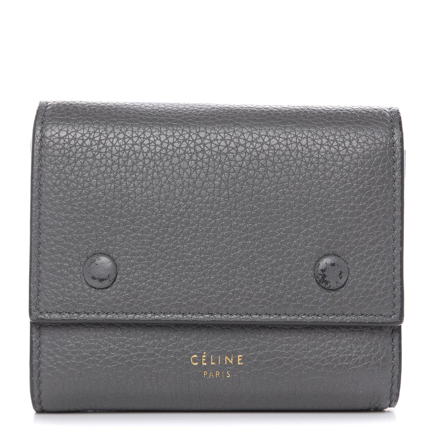 Drummed Calfskin Small Multifunction Folded Wallet Grey