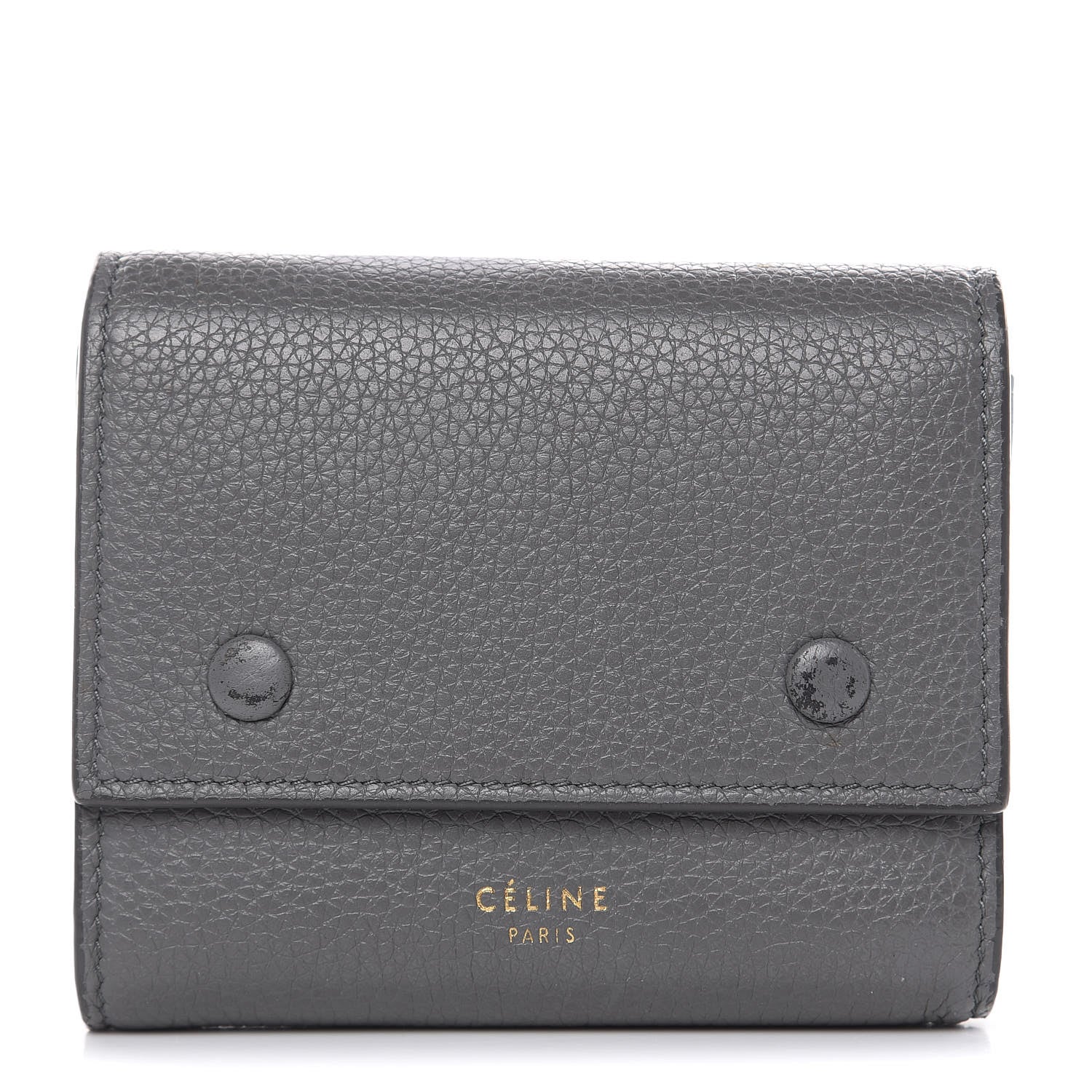 Celine Drummed Calfskin Small Multifunction Folded Wallet Grey 1 of 12