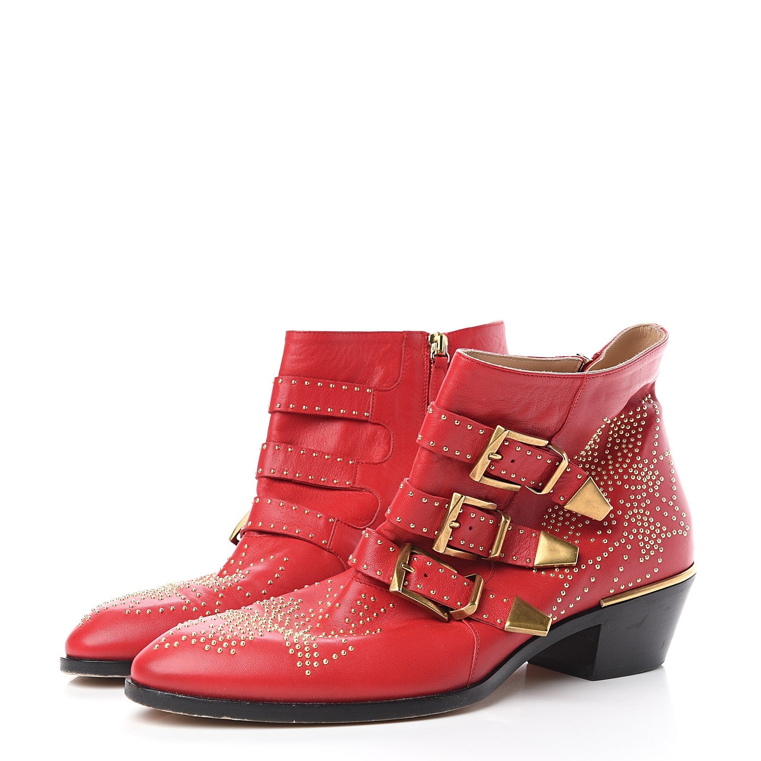 Chloe Nappa Sheepskin Studded Susanna Ankle Boots 40 Tulip Red 3 of 9