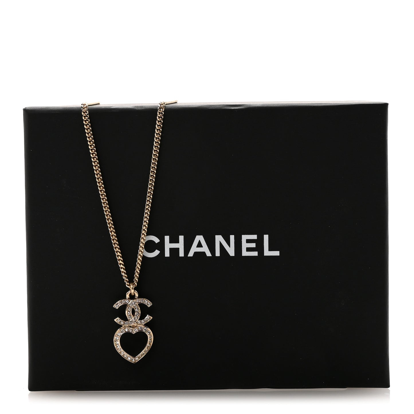 Crystal Pearl CC Heart Drop Chain Necklace Gold