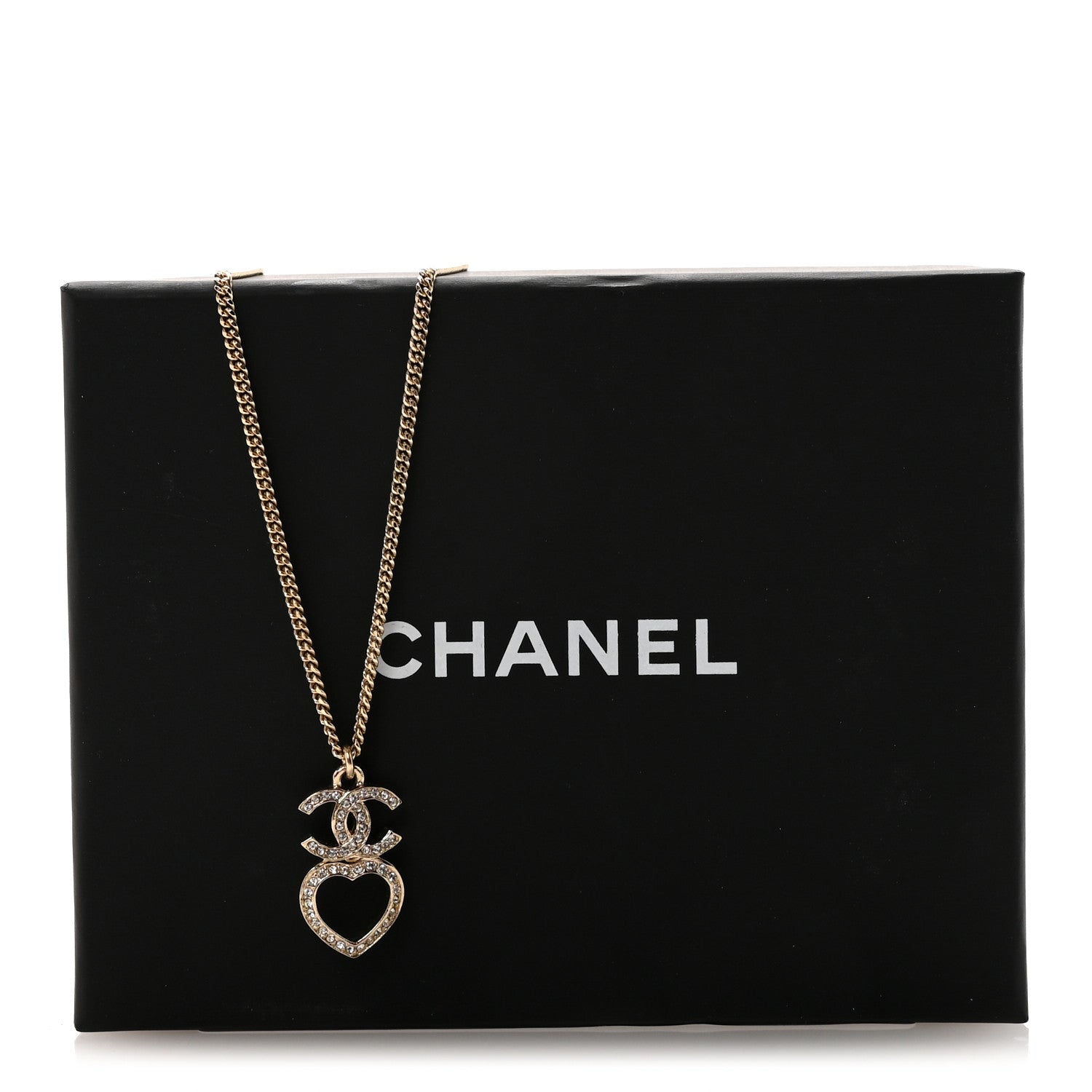 Chanel Crystal Pearl CC Heart Drop Chain Necklace Gold 7 of 7