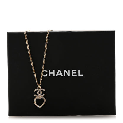 Chanel Crystal Pearl CC Heart Drop Chain Necklace Gold 7 of 7