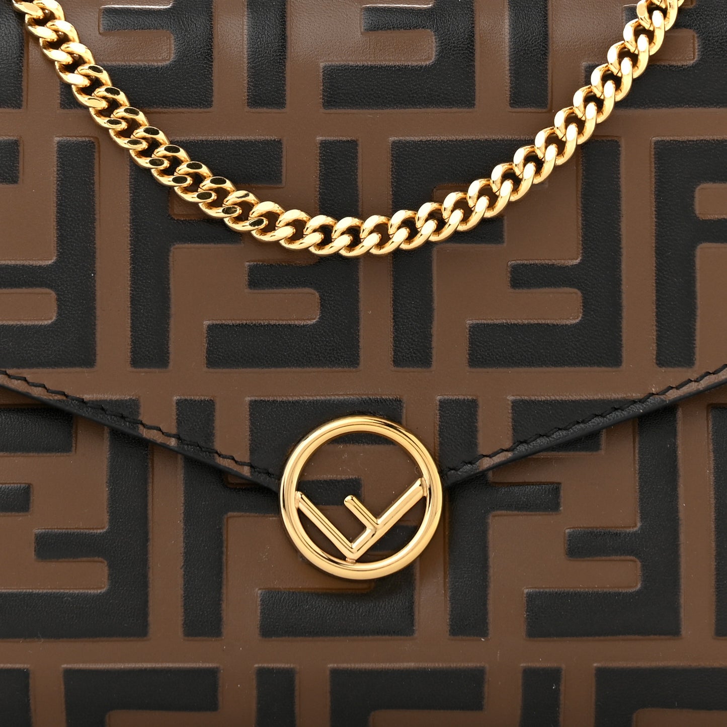 Vitello Soft F is Fendi Bi-Color FF 1974 Embossed Envelope Wallet On Chain with Pouches Maya Black