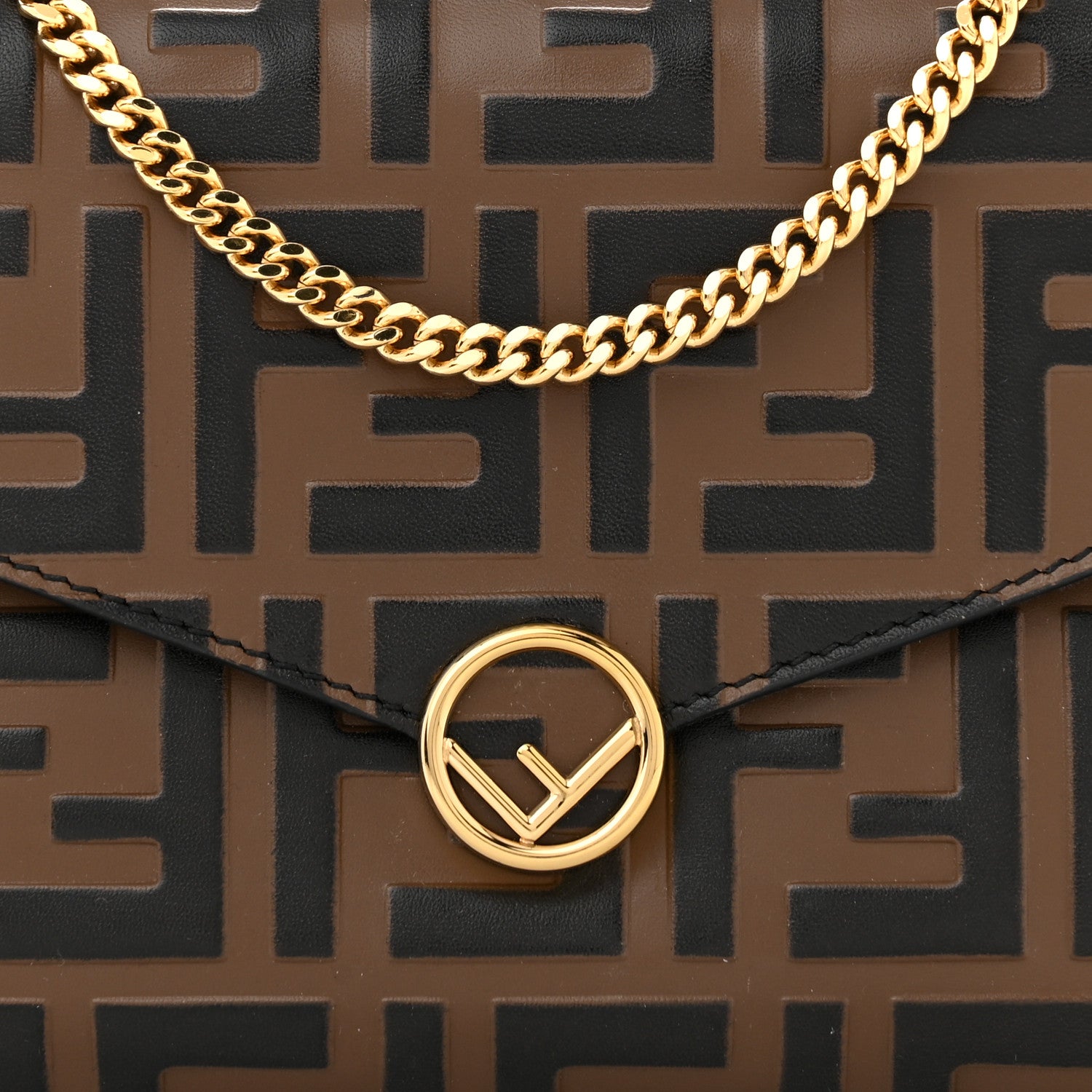 Fendi Vitello Soft F is Fendi Bi-Color FF 1974 Embossed Envelope Wallet On Chain with Pouches Maya Black 9 of 12
