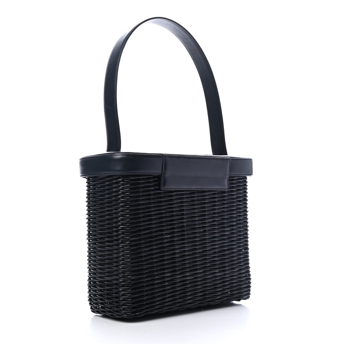 Lambskin Straw Basket Top Handle Bag Navy