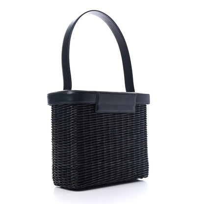 Chanel Lambskin Straw Basket Top Handle Bag Navy 2 of 5