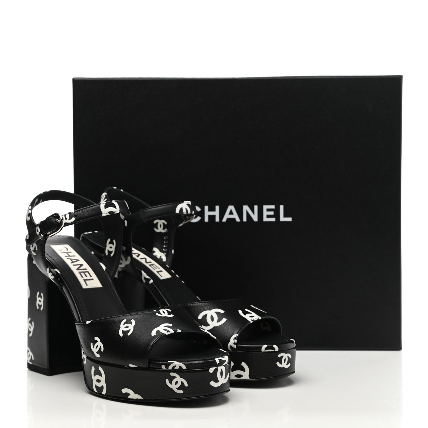 Printed Lambskin Coco Beach Platform Sandals 37 Black White