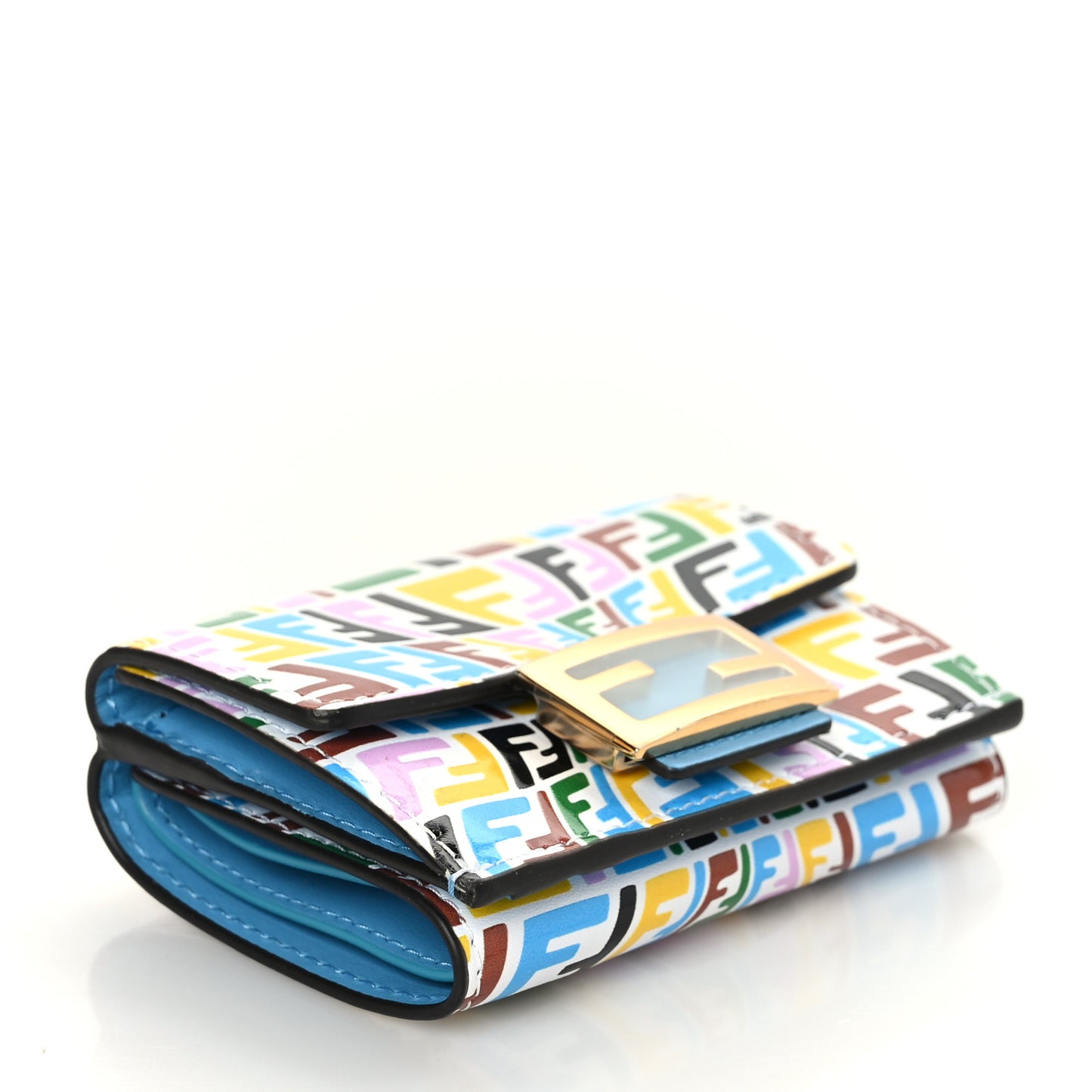 X SARAH COLEMAN Vitello Liberty Ceylon Micro FF Fish Eye Embossed Tri-Fold Wallet Multicolor Cyber Blue