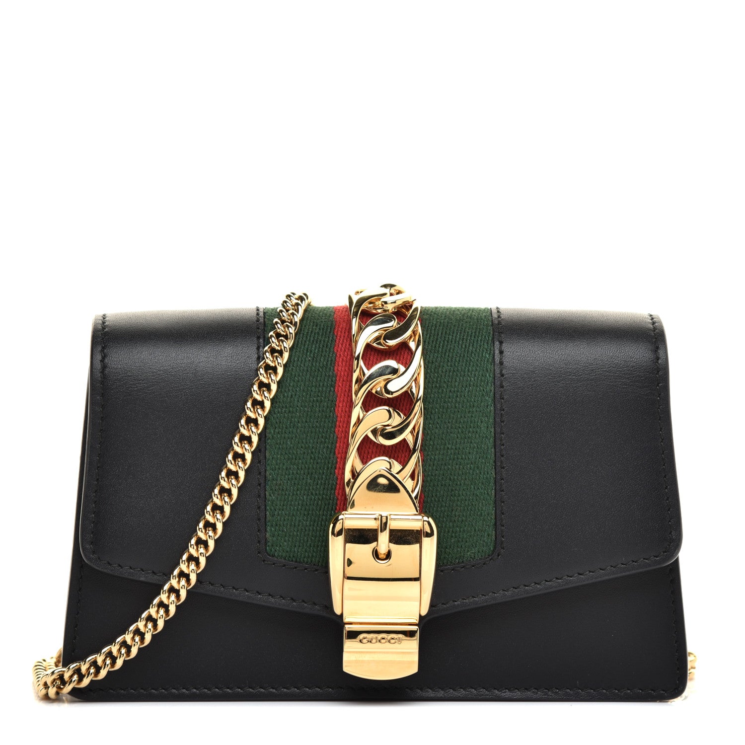 Gucci Calfskin Super Mini Sylvie Chain Shoulder Bag Black 1 of 9