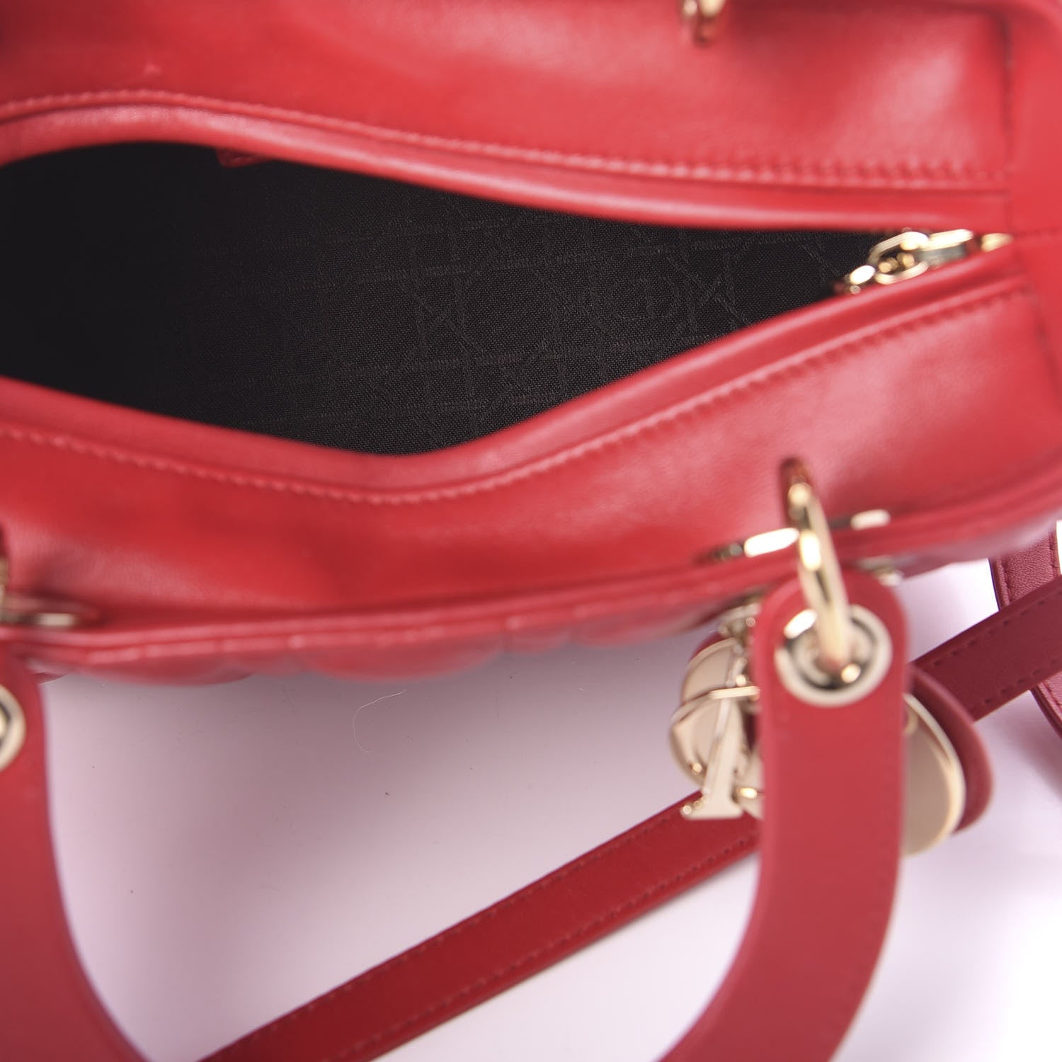 Christian Dior Lambskin Cannage Medium Lady Dior Red 6 of 11